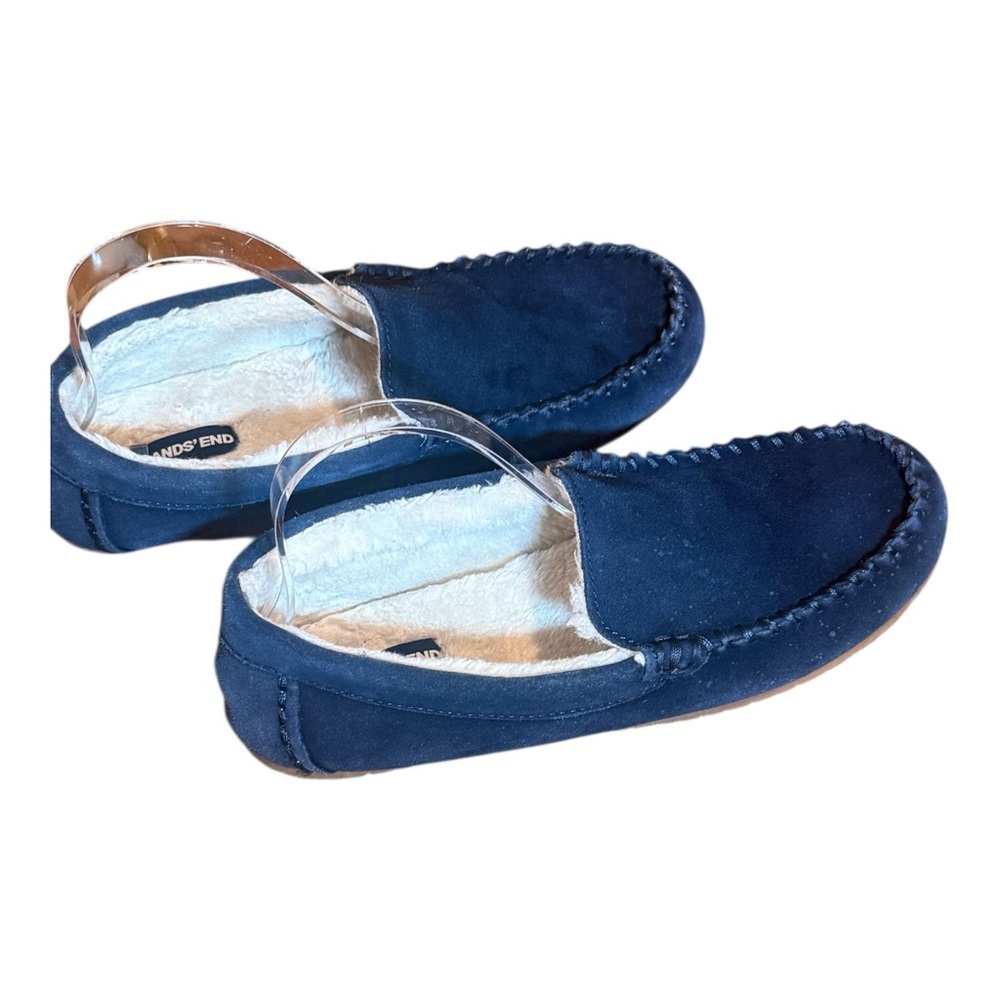 NWOB Lands' End Women's Blue Suede Moccasin Shearling Lined Slippers Size 8 - Picture 3 of 14